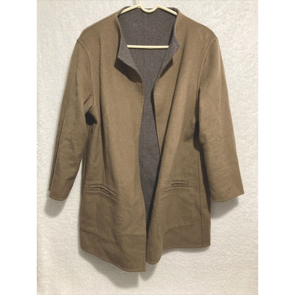 Jaeger Pure Wool Reversible Coat Jacket Coatigan Camel Grey Small - Picture 6 of 7